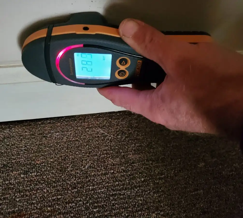 Moisture detection at baseboard during Burst Pipe Cleanup in Brewer